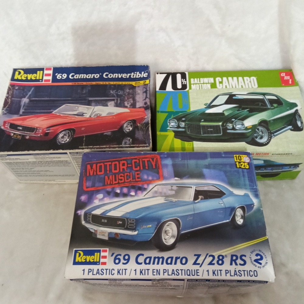 Revell AMT 1:25 Chevy Camaro Model Kit Bundle 69 Z28 RS Convertible 70 Baldwin